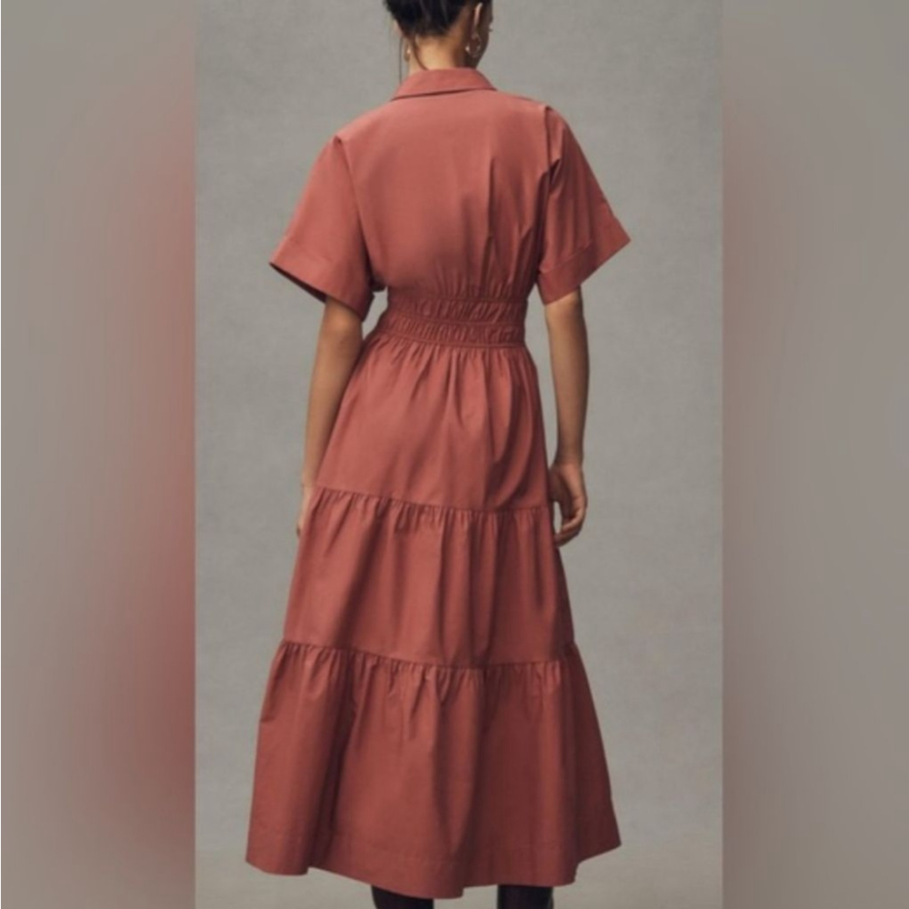 Anthropologie The Somerset Maxi Dress Shirt Dress Edition Rose Tiered Peasant L - Picture 2 of 10